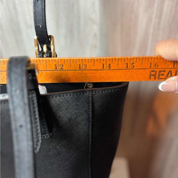 Tory Burch York Buckle Tote Bag Black Saffiano Leather with Gold Accents - Picture 9 of 13